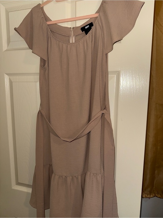 Dkny Dresses & Skirts - DKNY Taupe Off-Shoulder Midi Dress with Self Tie
